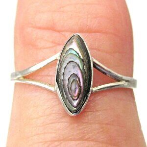 Vintage Taxco Mexico Sterling Silver Small Marquise Abalone Ring, Size 5